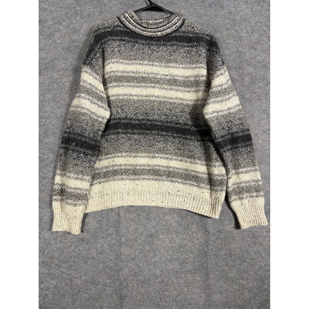 ADIRONDACK Striped Mock Neck Wool Cotton‎ Blend Sweater Size L